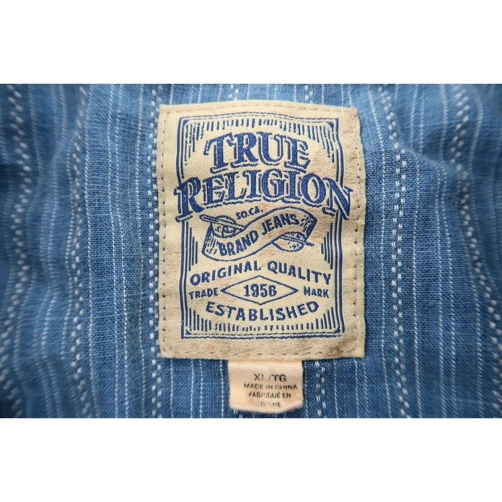 True Religion Mens XL Blue Denim Western Style L/S Button Front‎ Shirt